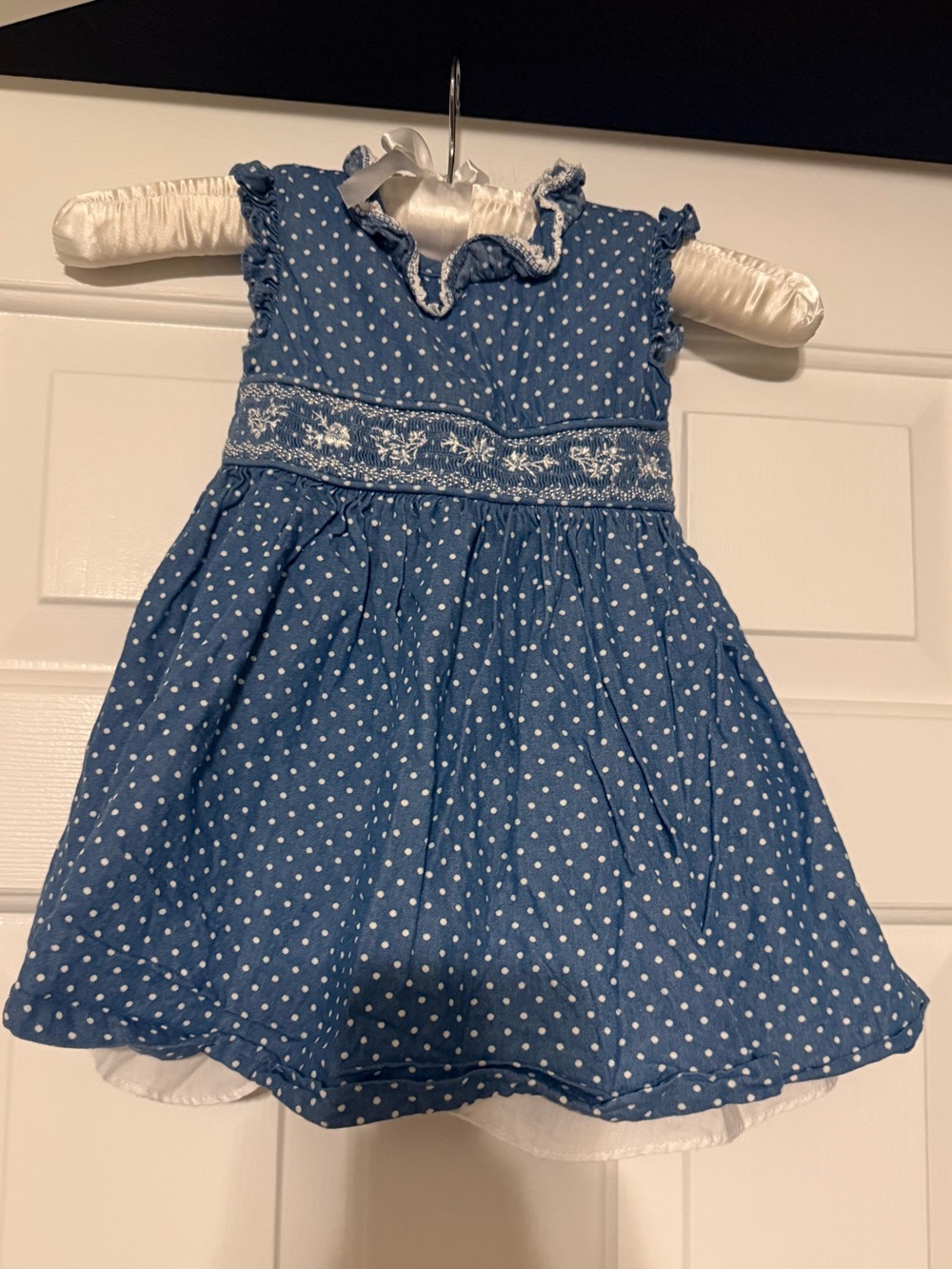 Bonnie Baby Blue Chambray Smocked Polka Dot Dress 24M⁠